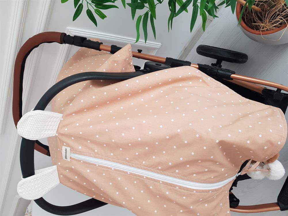 Puanlı Büyük Ponponlu Fermuarlı Bebek Puset Örtüsü ve Kalpli Puset Minderi