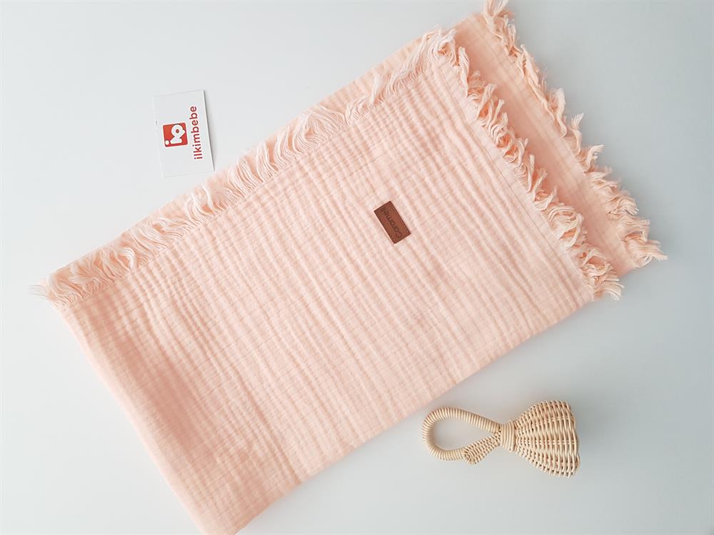 Püsküllü Çift Katlı Müslin Bebek Battaniyesi 120x120