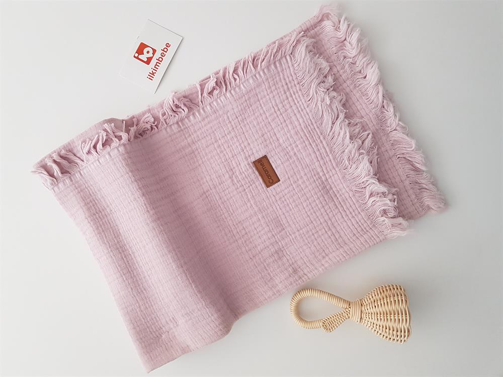 Püsküllü Çift Katlı Müslin Bebek Battaniyesi 120x120