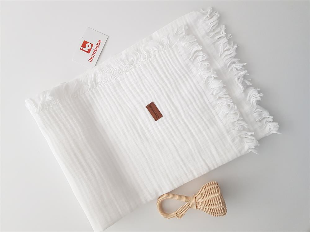 Püsküllü Çift Katlı Müslin Bebek Battaniyesi 120x120