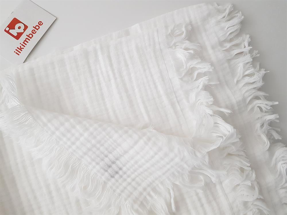 Püsküllü Çift Katlı Müslin Bebek Battaniyesi 120x120