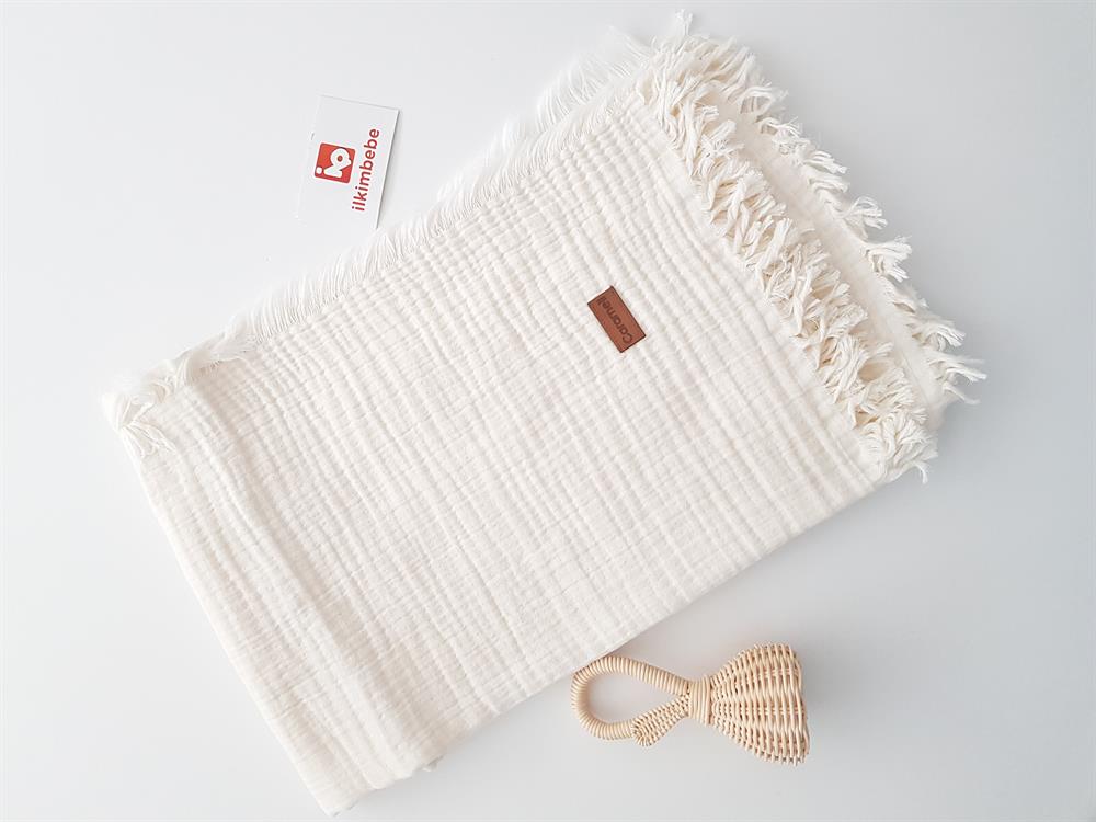 Püsküllü Çift Katlı Müslin Bebek Battaniyesi 120x120