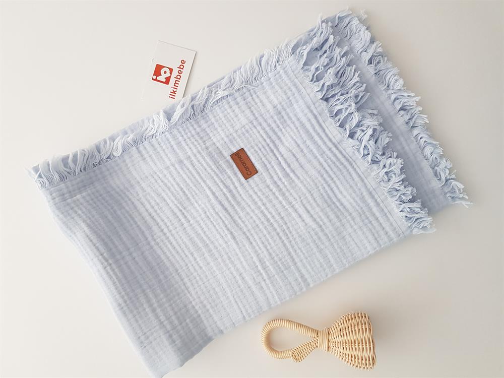 Püsküllü Çift Katlı Müslin Bebek Battaniyesi 120x120