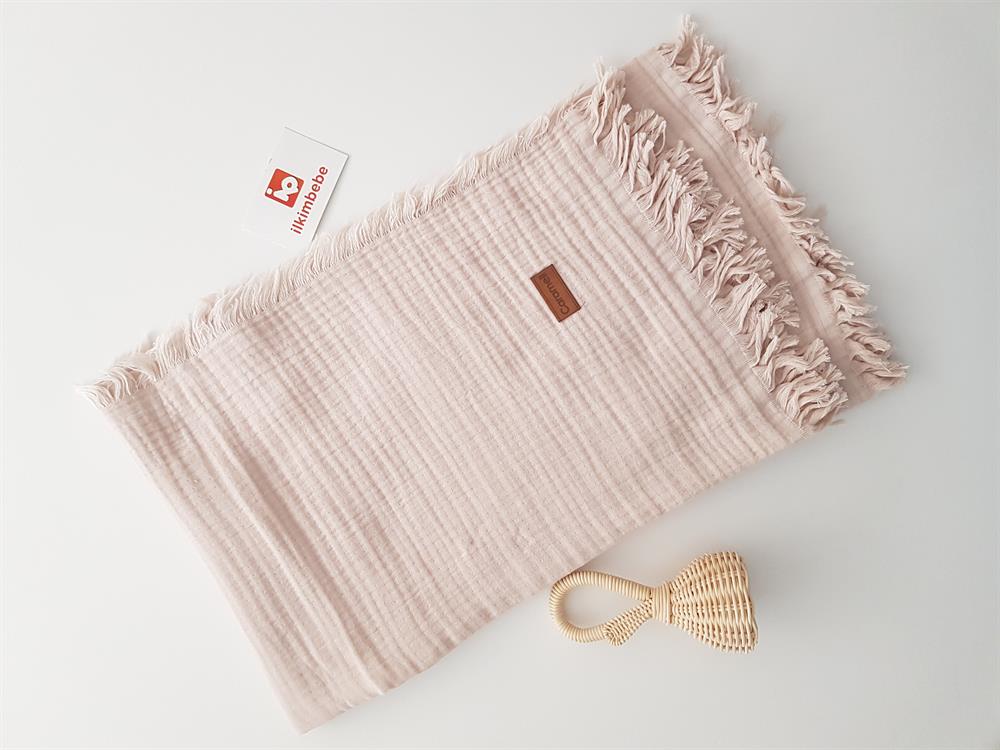 Püsküllü Çift Katlı Müslin Bebek Battaniyesi 120x120