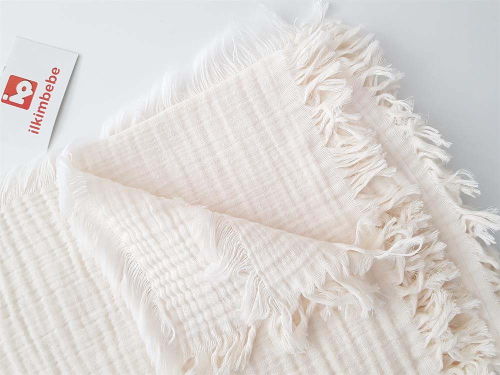 Püsküllü Çift Katlı Müslin Bebek Battaniyesi 120x120