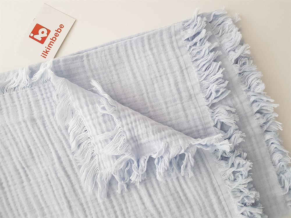 Püsküllü Çift Katlı Müslin Bebek Battaniyesi 120x120