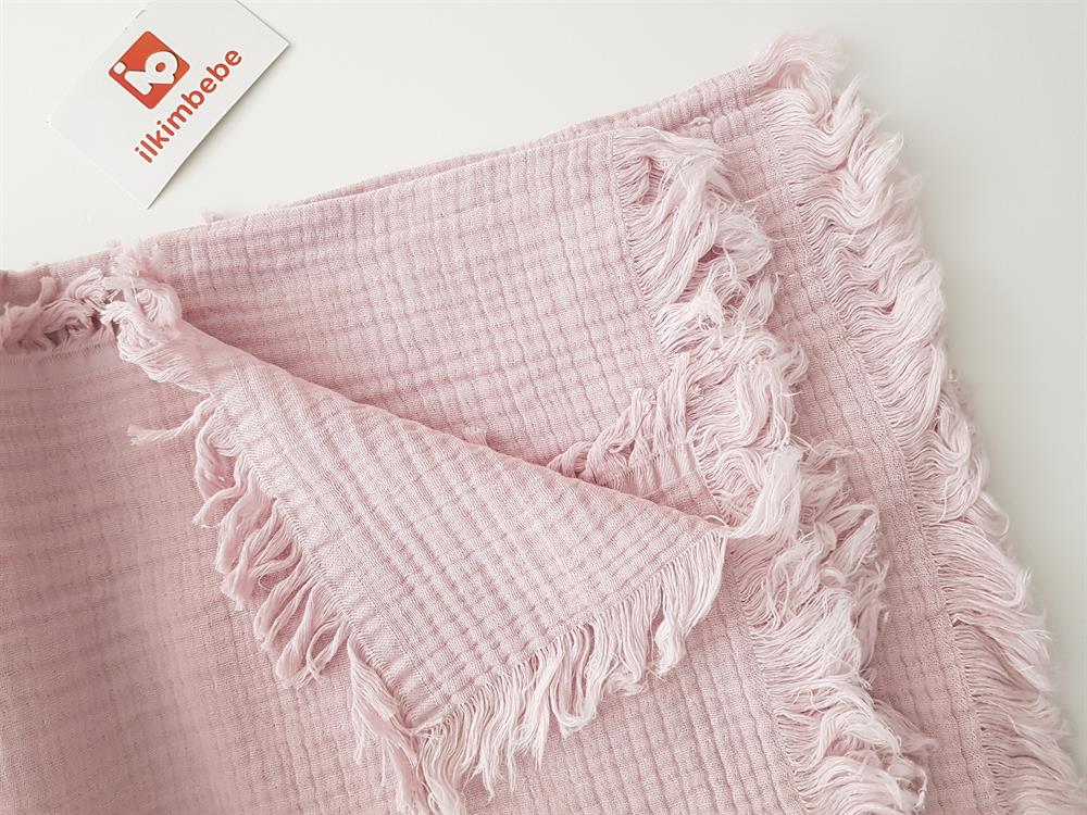 Püsküllü Çift Katlı Müslin Bebek Battaniyesi 120x120