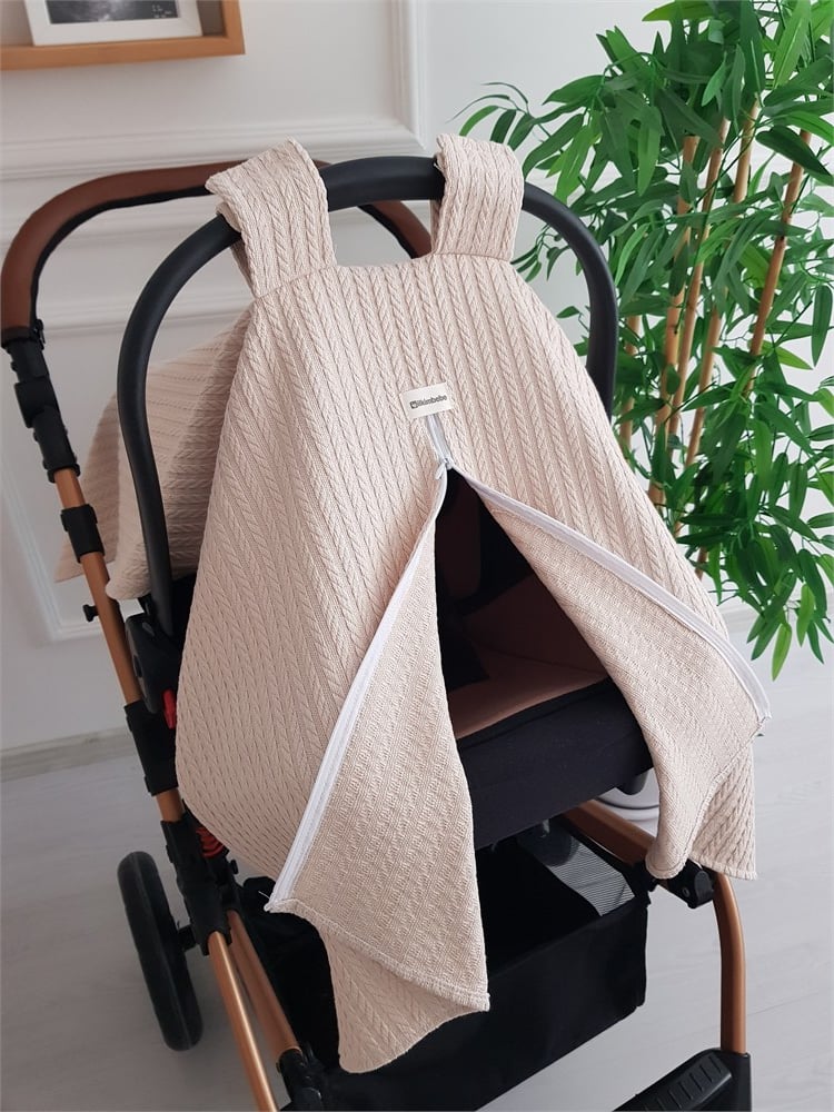 Saç Örgü Fermuarlı Bebek Puset Örtüsü - Tek Katlı Puset Örtüsü