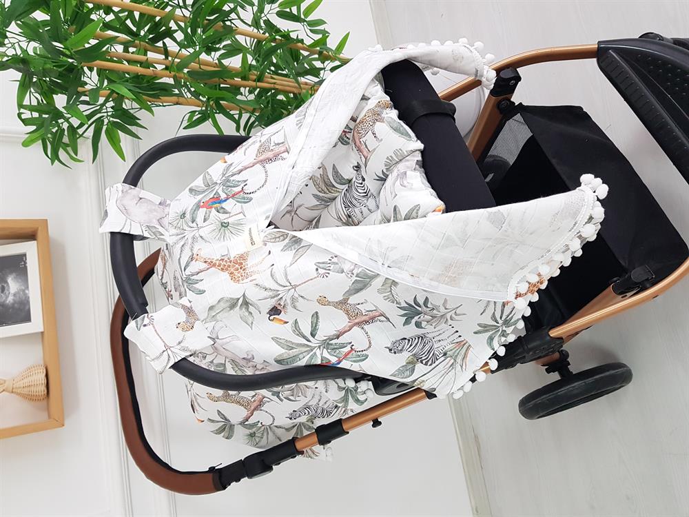 Safari Hayvanlar Müslin Fermuarlı Puset Örtüsü ve Minderi