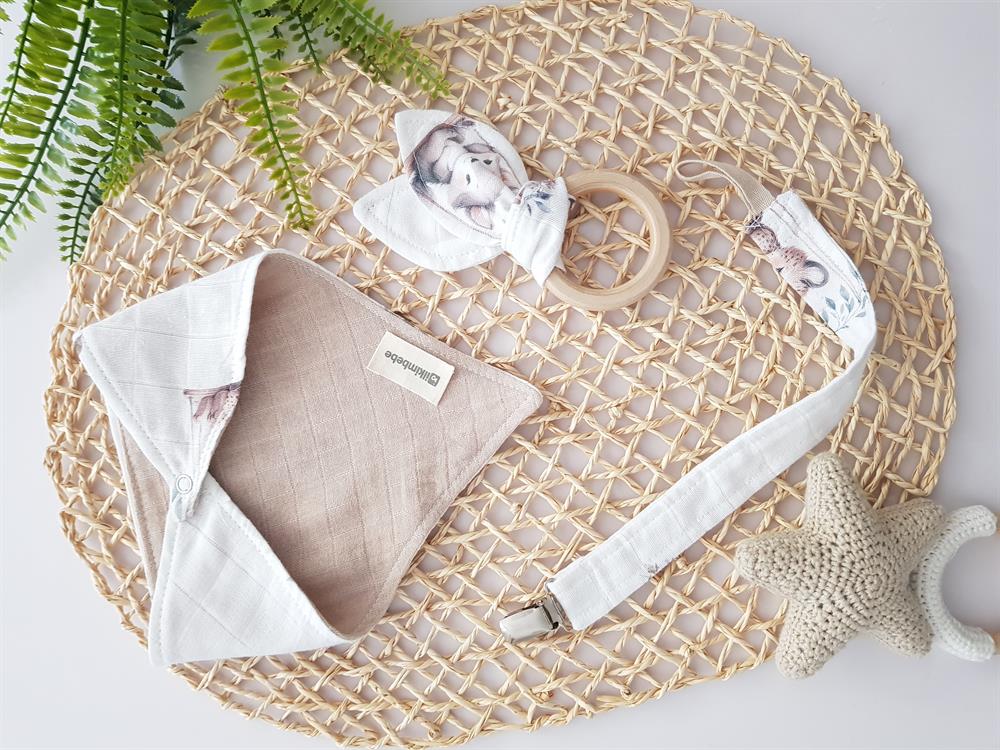 Salıncaklı Hayvanlar Bebek Önlük , Diş Kaşıyıcı , Emzik Askısı Seti