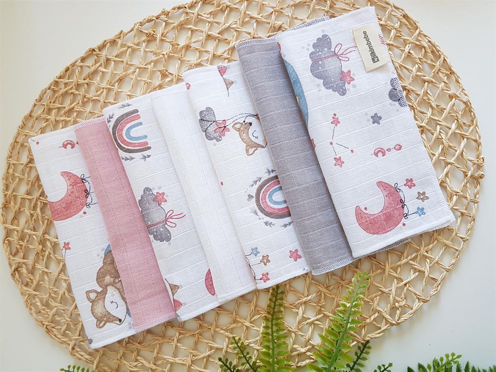 Tilkili 7li Müslin Bebek Ağız Silme Mendili