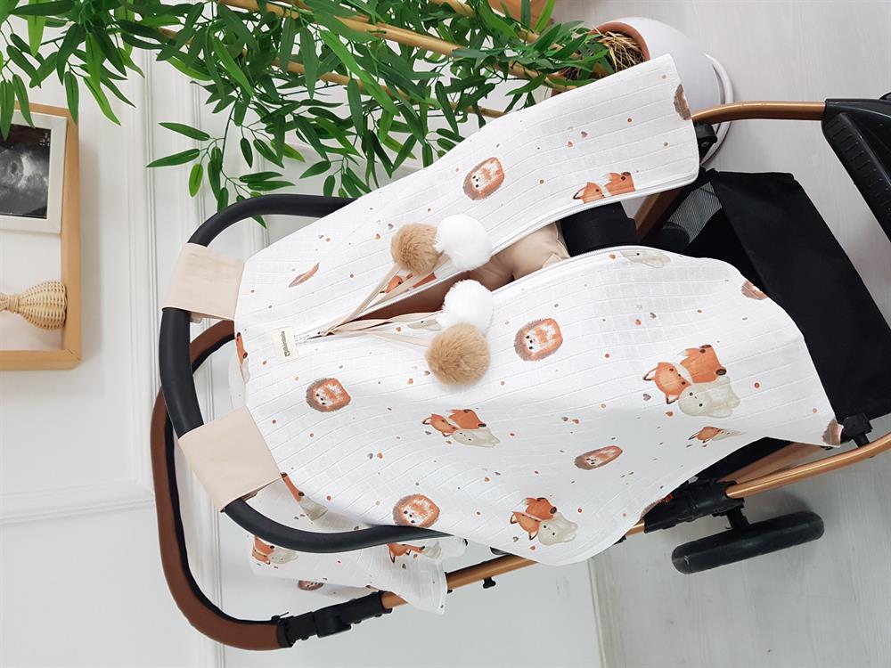 Tilkili Büyük Büyük Ponponlu Fermuarlı Bebek Puset Örtüsü ve Puset Minderi