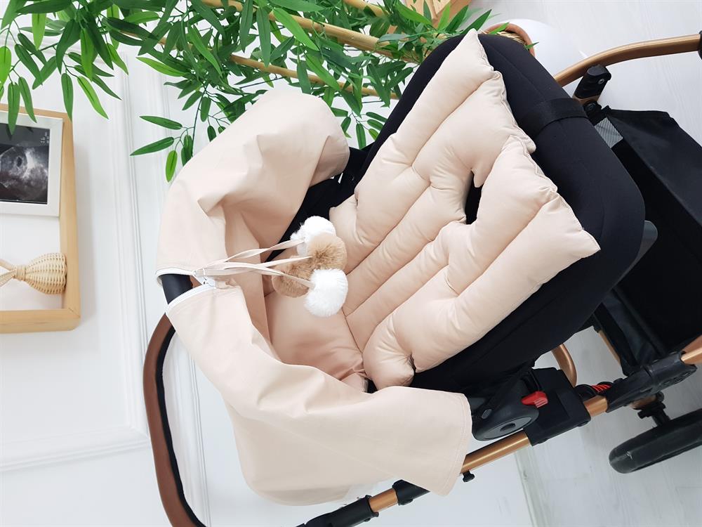 Tilkili Büyük Büyük Ponponlu Fermuarlı Bebek Puset Örtüsü ve Puset Minderi