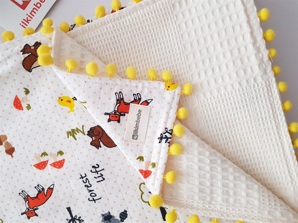 Tilkili Ponponlu Pikeli Bebek Battaniyesi 85x90