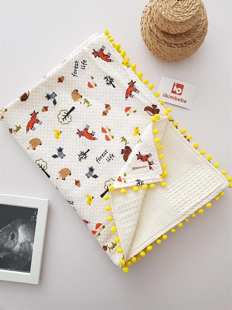 Tilkili Ponponlu Pikeli Bebek Battaniyesi 85x90