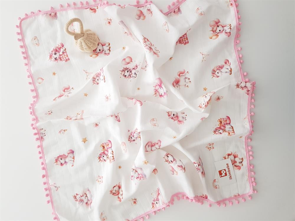 Unicorn Ponponlu Müslin Bebek Battaniyesi 85x90