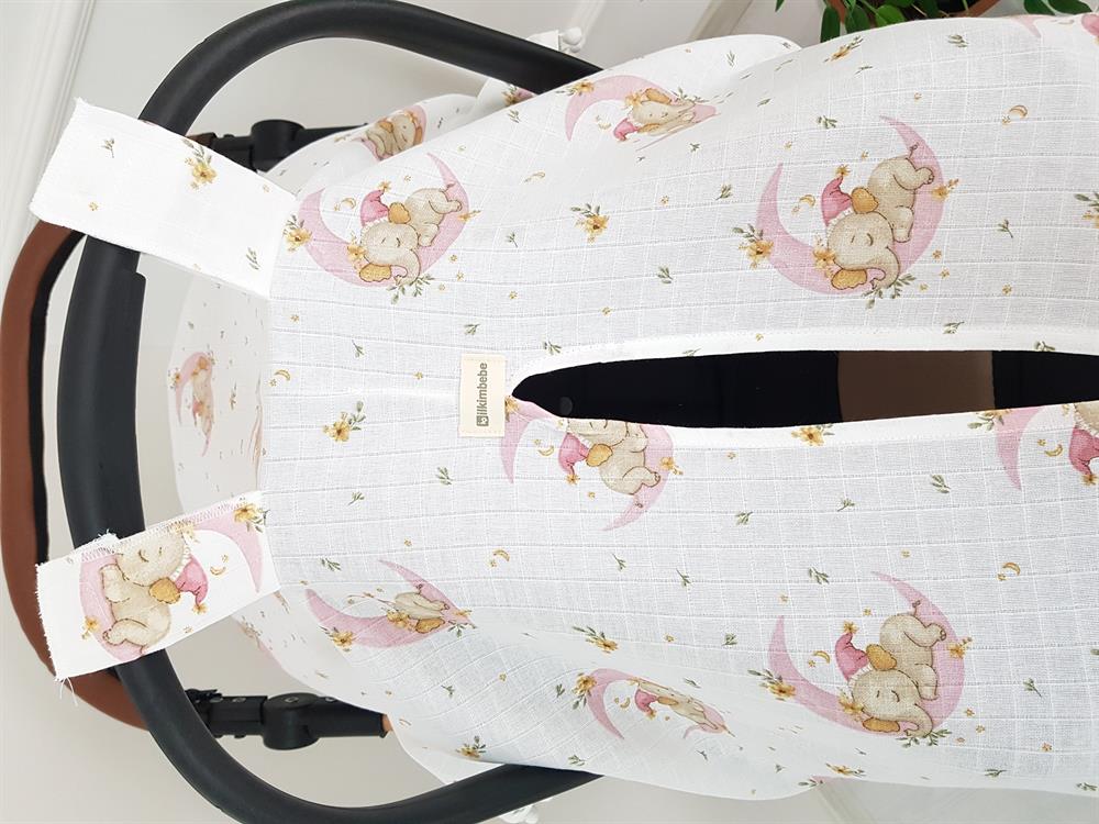 Uyuyan Fil Ponponlu Bebek Puset Örtüsü