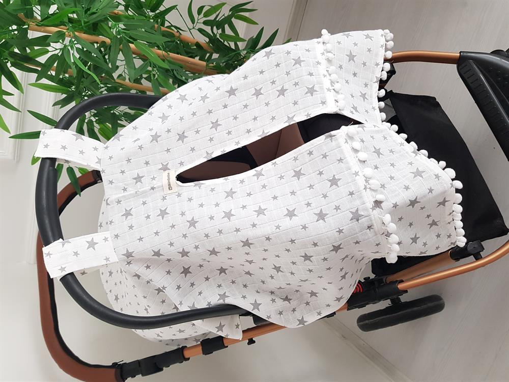 Yıldızlı Ponponlu Bebek Puset Örtüsü