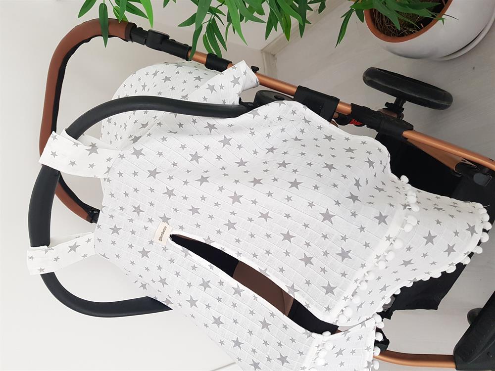 Yıldızlı Ponponlu Bebek Puset Örtüsü