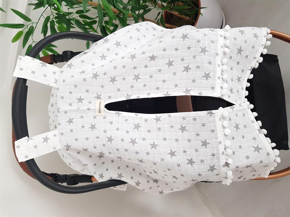 Yıldızlı Ponponlu Bebek Puset Örtüsü