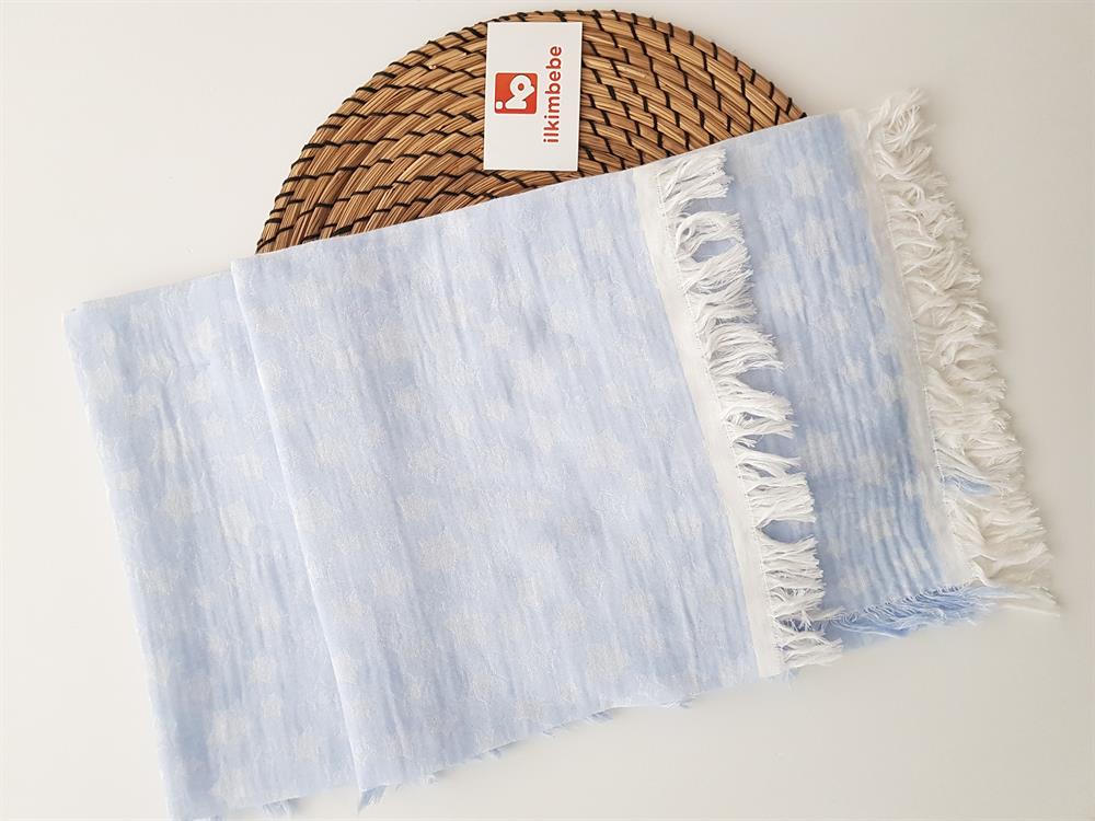 Yıldızlı Püsküllü Müslin Bebek Battaniyesi 120x120