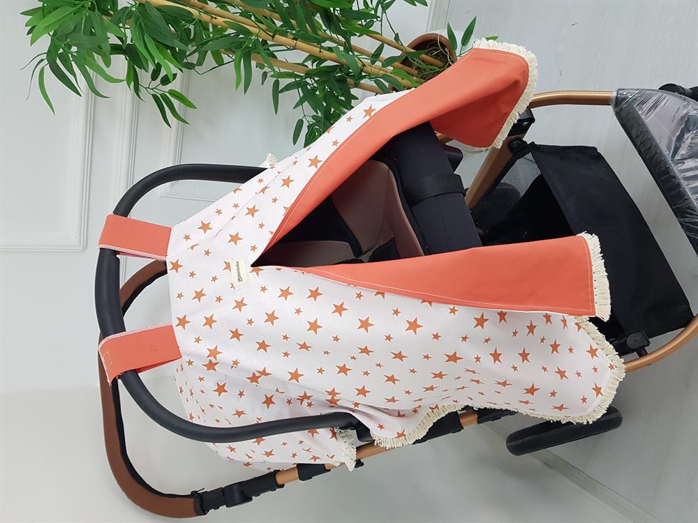 Yıldızlı Püsküllü Çift Taraflı Bebek Puset Örtüsü