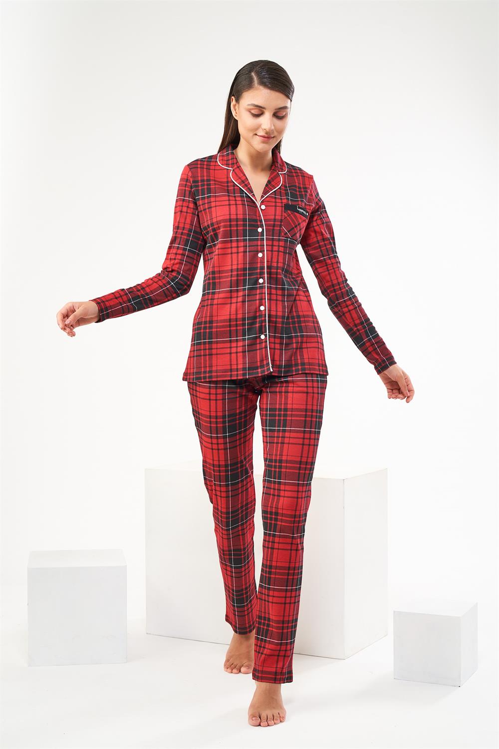 Kareli Kadın Pijama Takımı