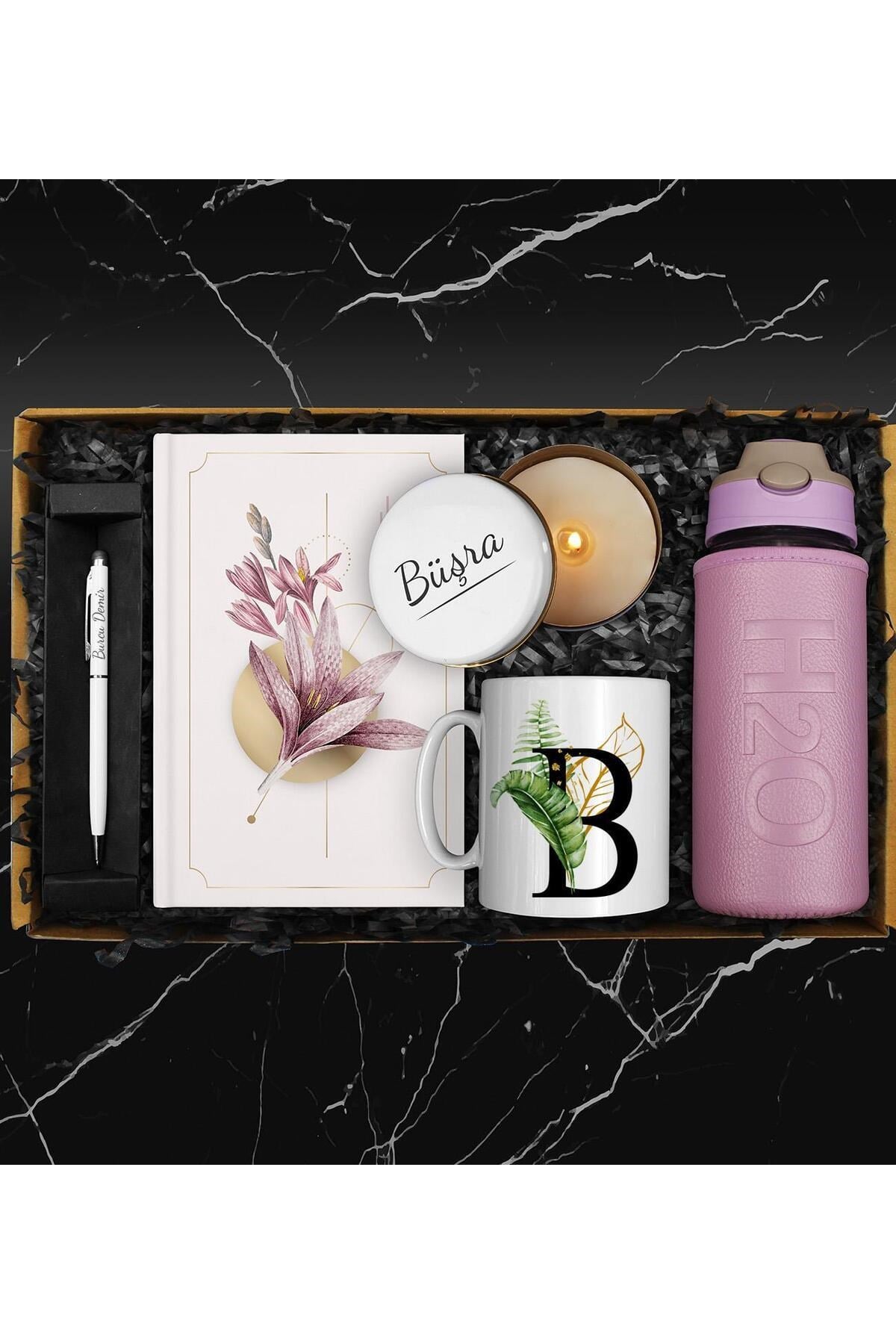 500 ML Deri Kılıflı Cam Matara & Kişiye Özel Kupa & Tasarım Defter & Mum & Touch Pen Kalem Hediye Se