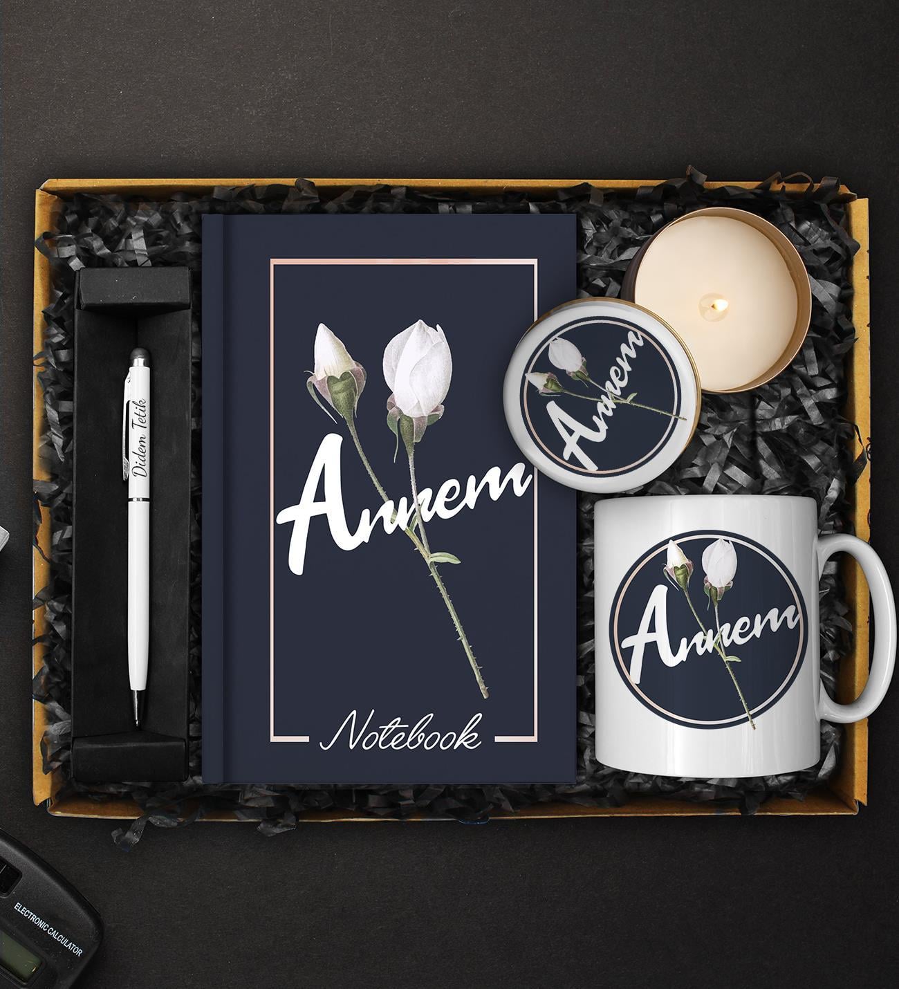 Anneler Gününe Özel Tasarım Defter & Kupa & Kokulu Mum & Touch Pen Kalem Hediye Seti