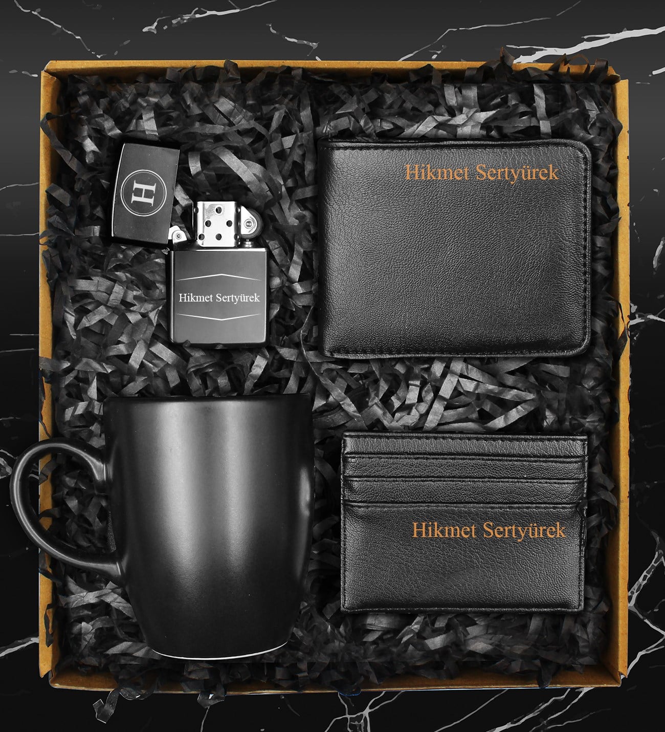 Babalar Gününe Özel Siyah Kupa & Cüzdan & Kartvizitlik & Zippo Model Çakmak Seti
