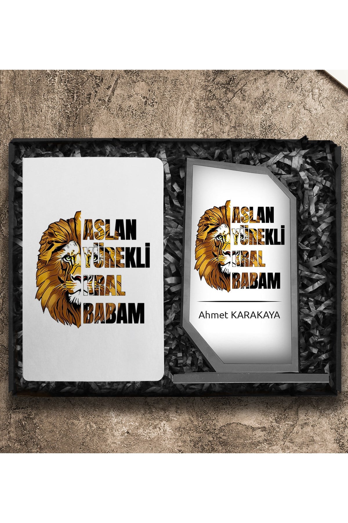 Babalar Gününe Özel Tasarım Defter & Kişiye Özel Cam Plaket Hediye Seti