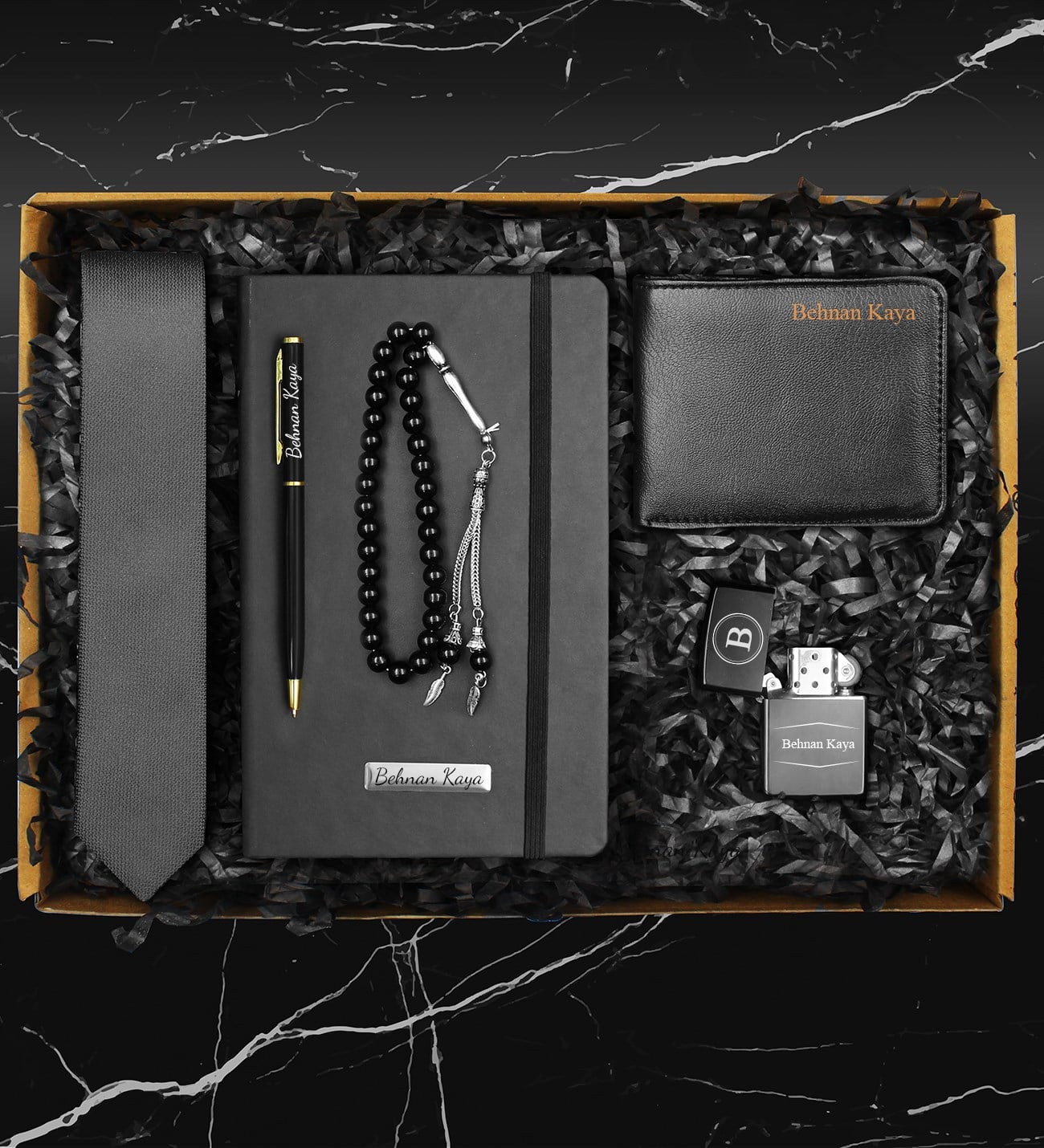 Erkeklere Özel Exclusive Kravat & Cüzdan & Çakmak & Defter & Kalem & Tesbih Hediye Seti