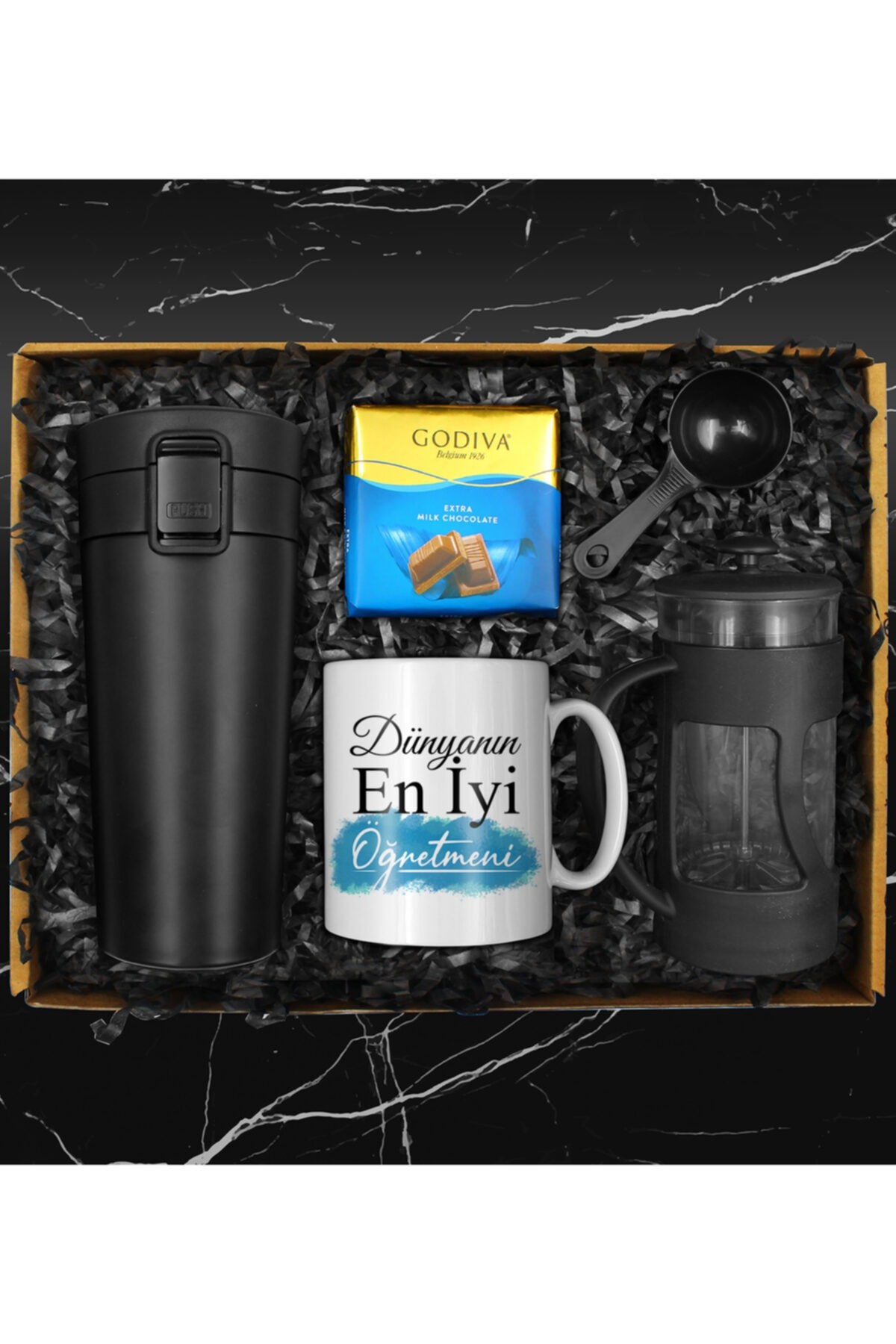 Öğretmenler Gününe Özel 400 ml Çelik Termos & Tasarım Kupa & French Press & Godiva