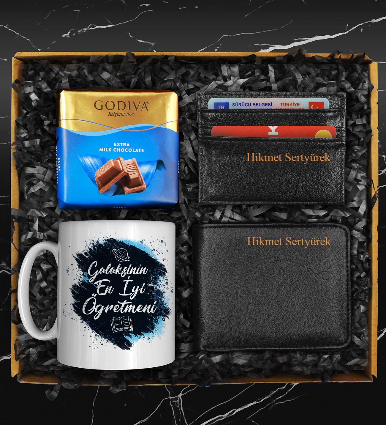 Öğretmenler Gününe Özel Tasarımlı Kupa & Cüzdan & Kartvizitlik & Godiva Seti