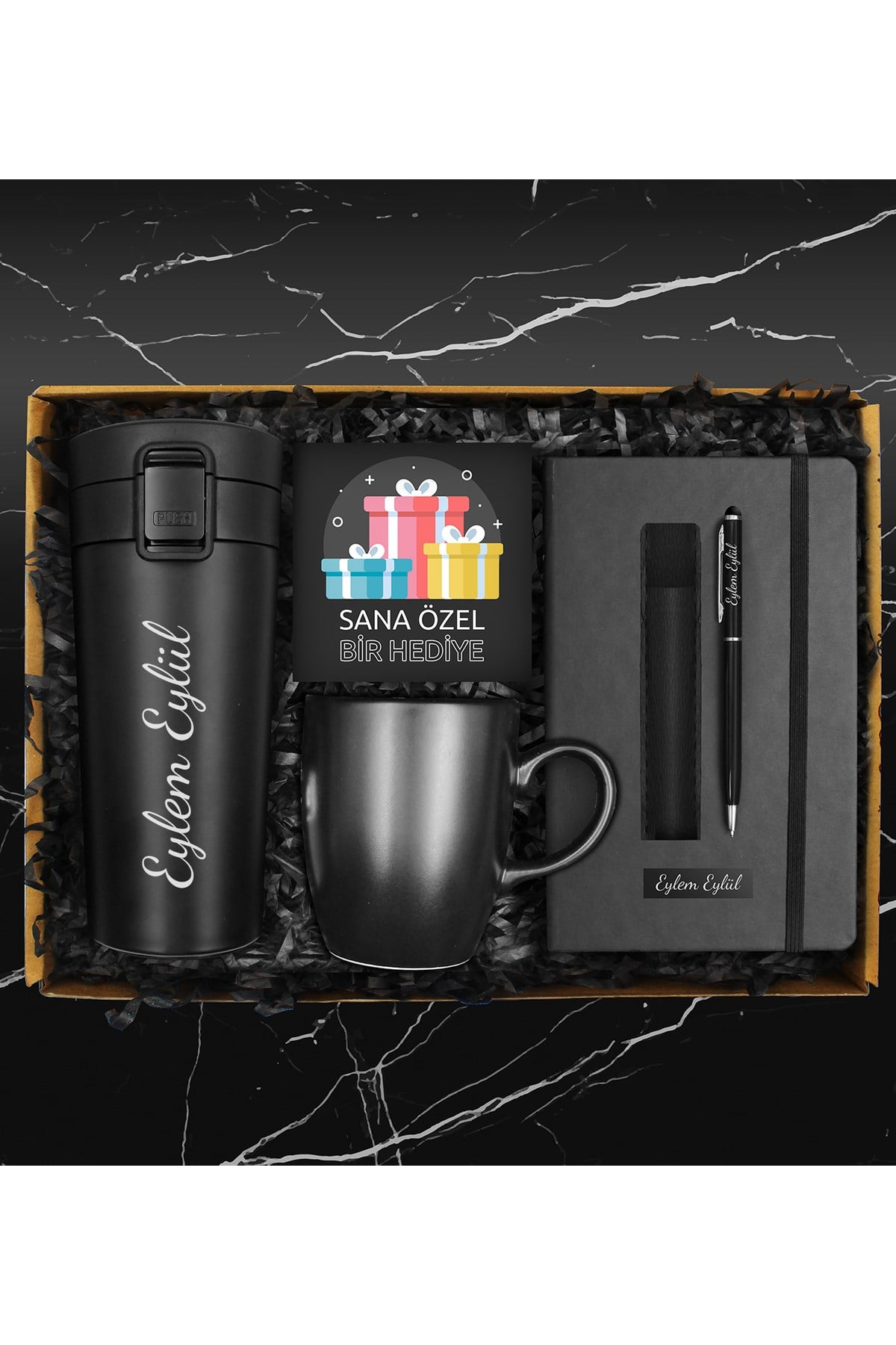 Sevdiklerinize Özel Çelik Termos & Tasarım Kupa & Defter & Touch Pen Kalem Seti