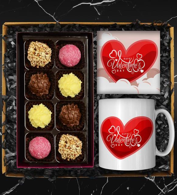 Sevgililer Gününe Özel Tasarım Kupa & Truffle Çikolata Kutusu & Sevgililer Günü Kartı Hediye Seti