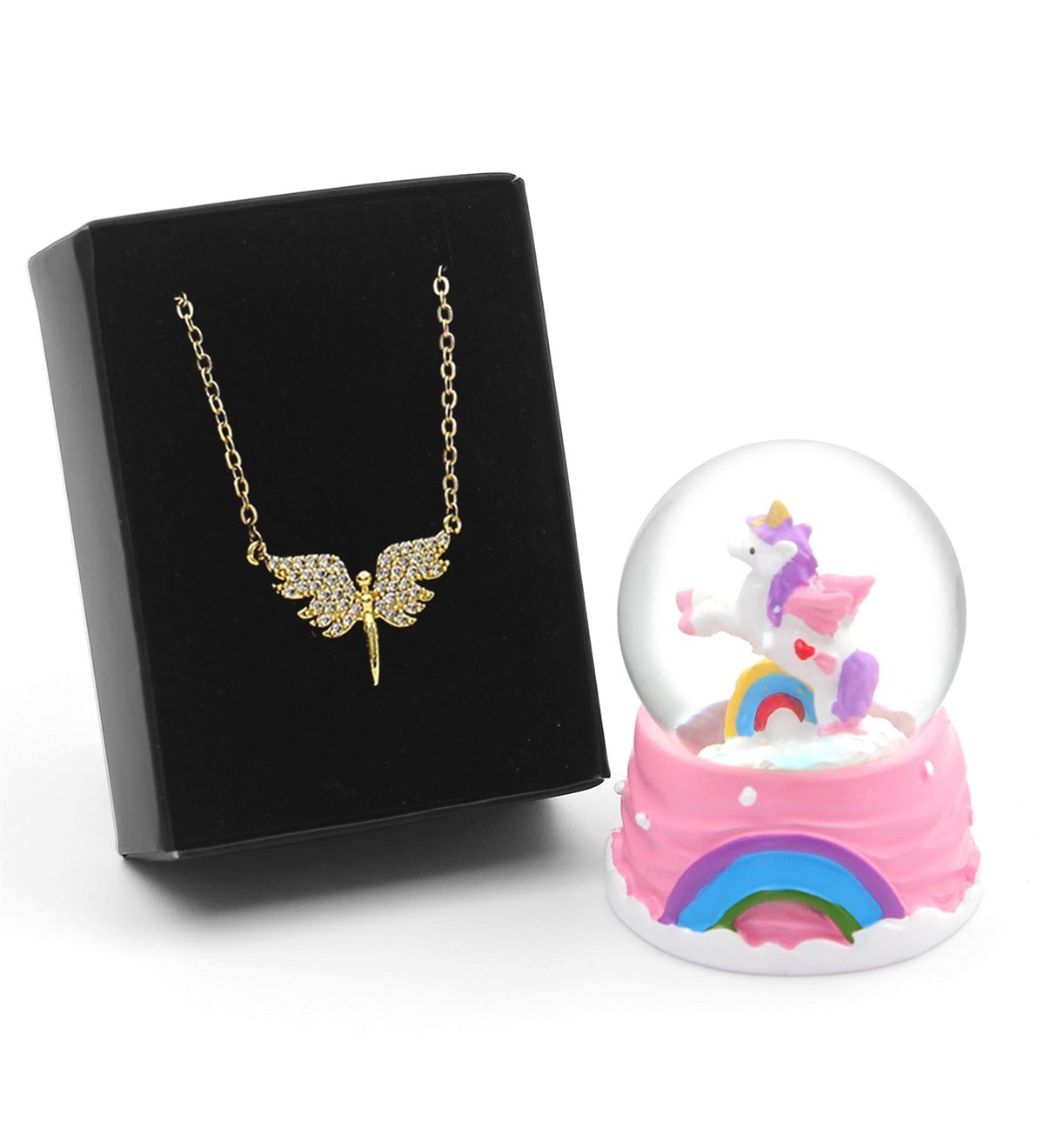 Sevgiliye Özel Unicorn Kar Küresi & Melek Kolye