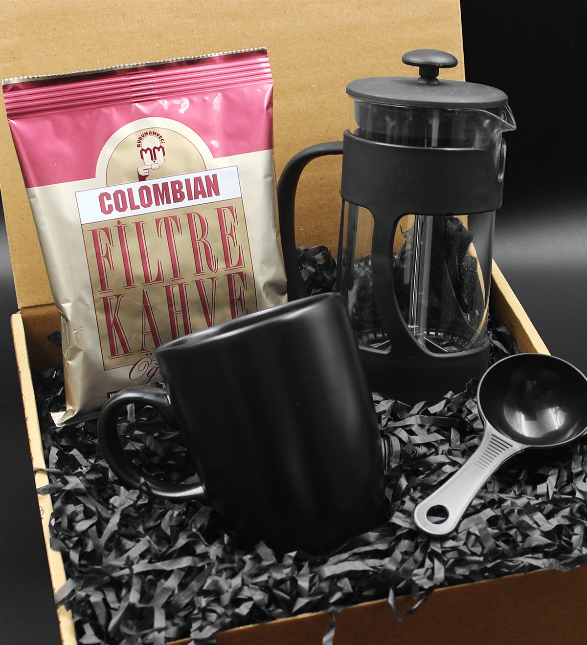 Siyah Kupa & French Press & Columbian Taze Filtre Kahve Hediye Seti 