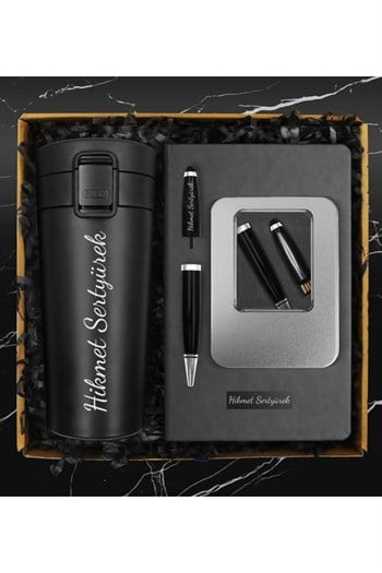 400 ML Çelik Termos & 32 GB Kişiye Özel Kutulu Usb Kalem & Kişiye Özel Defter Hediye Seti