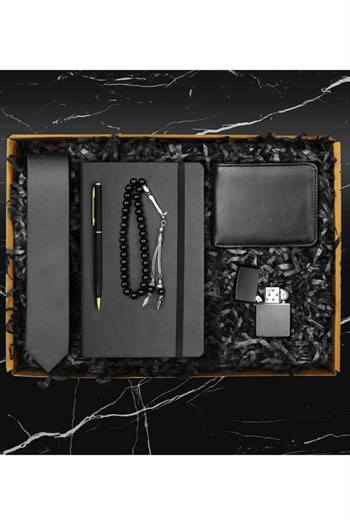 Erkeklere Özel Exclusive Kravat & Cüzdan & Çakmak & Defter & Kalem & Tesbih Hediye Seti
