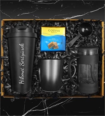 Öğretmenler Gününe Özel 500 Ml Çelik Termos & Siyah Kupa & French Press & Godiva