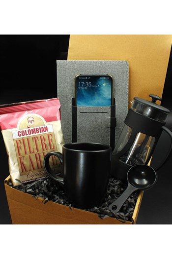 Siyah Kupa & French Press & Taze Filtre Kahve & Cepli Defter Hediye Seti