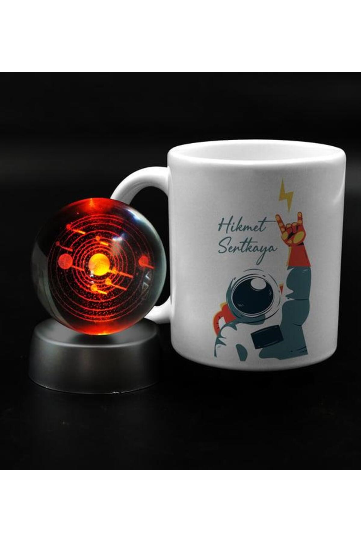 3D Samanyolu Galaksi Temalı Işıklı Kar Küresi & Kişiye Özel Tasarım Astronot Kupa