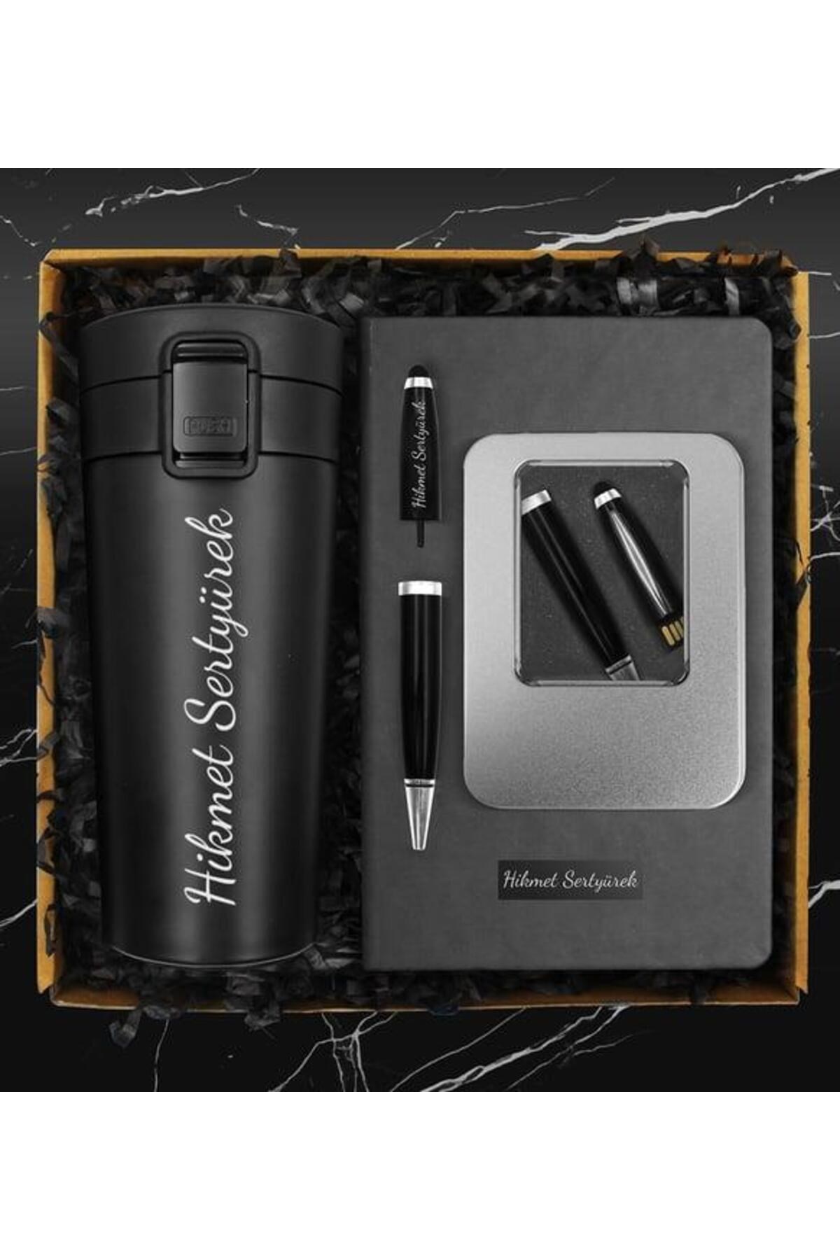 400 ML Çelik Termos & 32 GB Kişiye Özel Kutulu Usb Kalem & Kişiye Özel Defter Hediye Seti