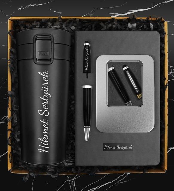 400 ML Çelik Termos & 32 GB Kişiye Özel Kutulu Usb Kalem & Kişiye Özel Defter Hediye Seti