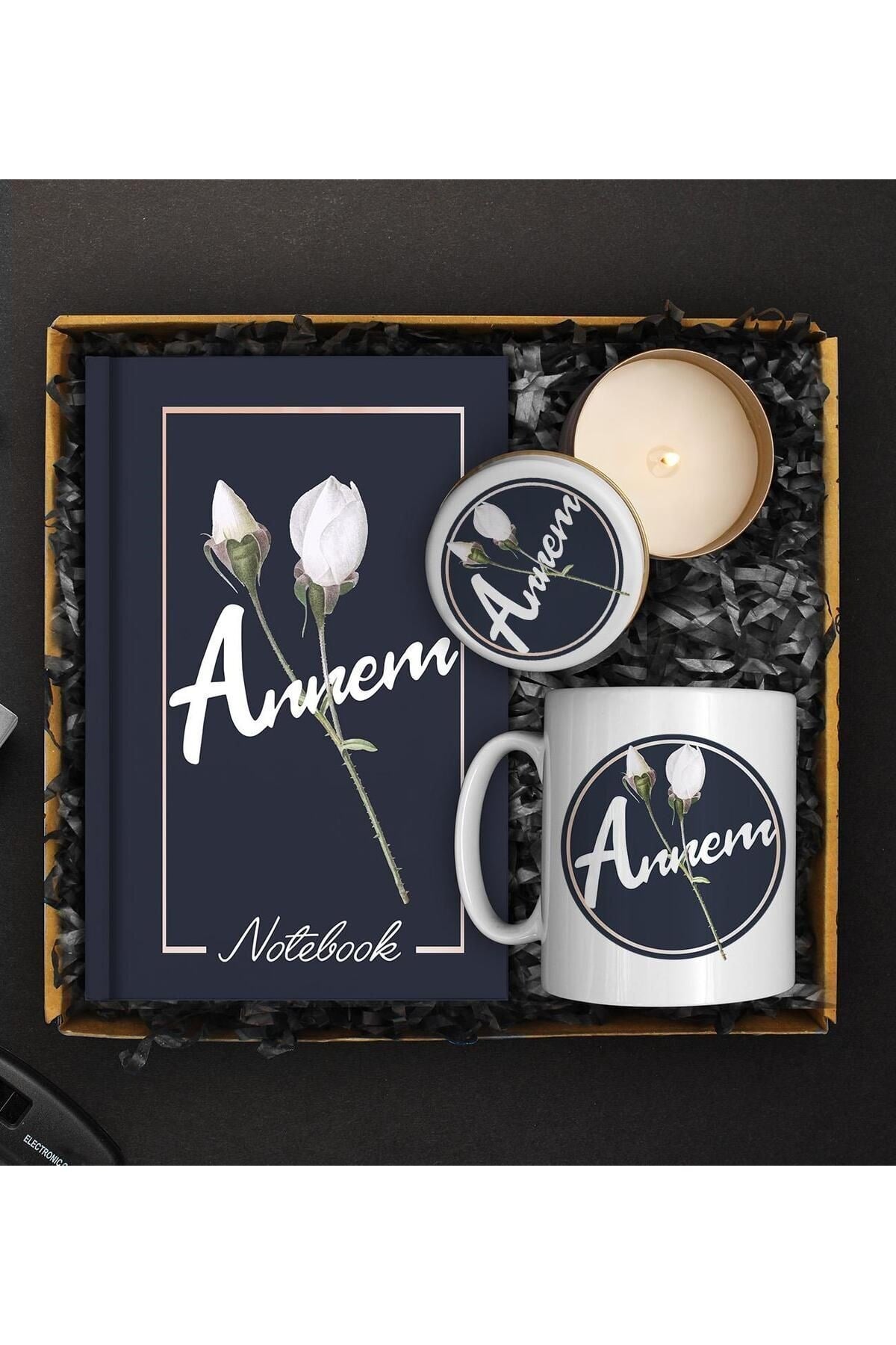 Anneler Gününe Özel Tasarım Defter & Kupa & Mum Hediye Seti