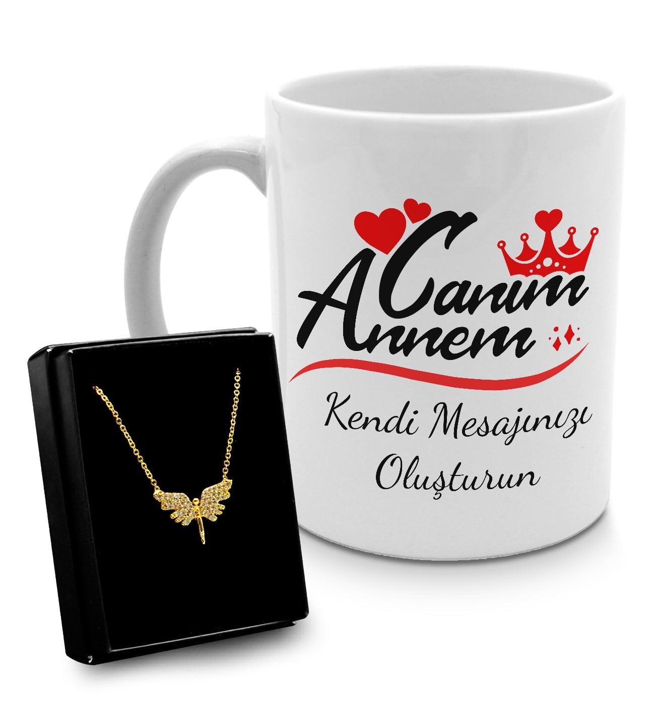 Anneler Gününe Özel Tasarım Kupa & Gümüş Taşlı Melek Kolye