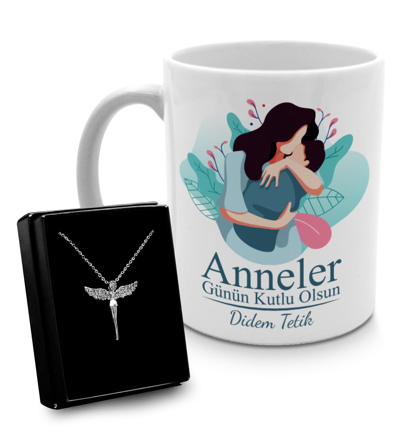 Anneler Gününe Özel Tasarım Kupa & Gümüş Taşlı Melek Kolye