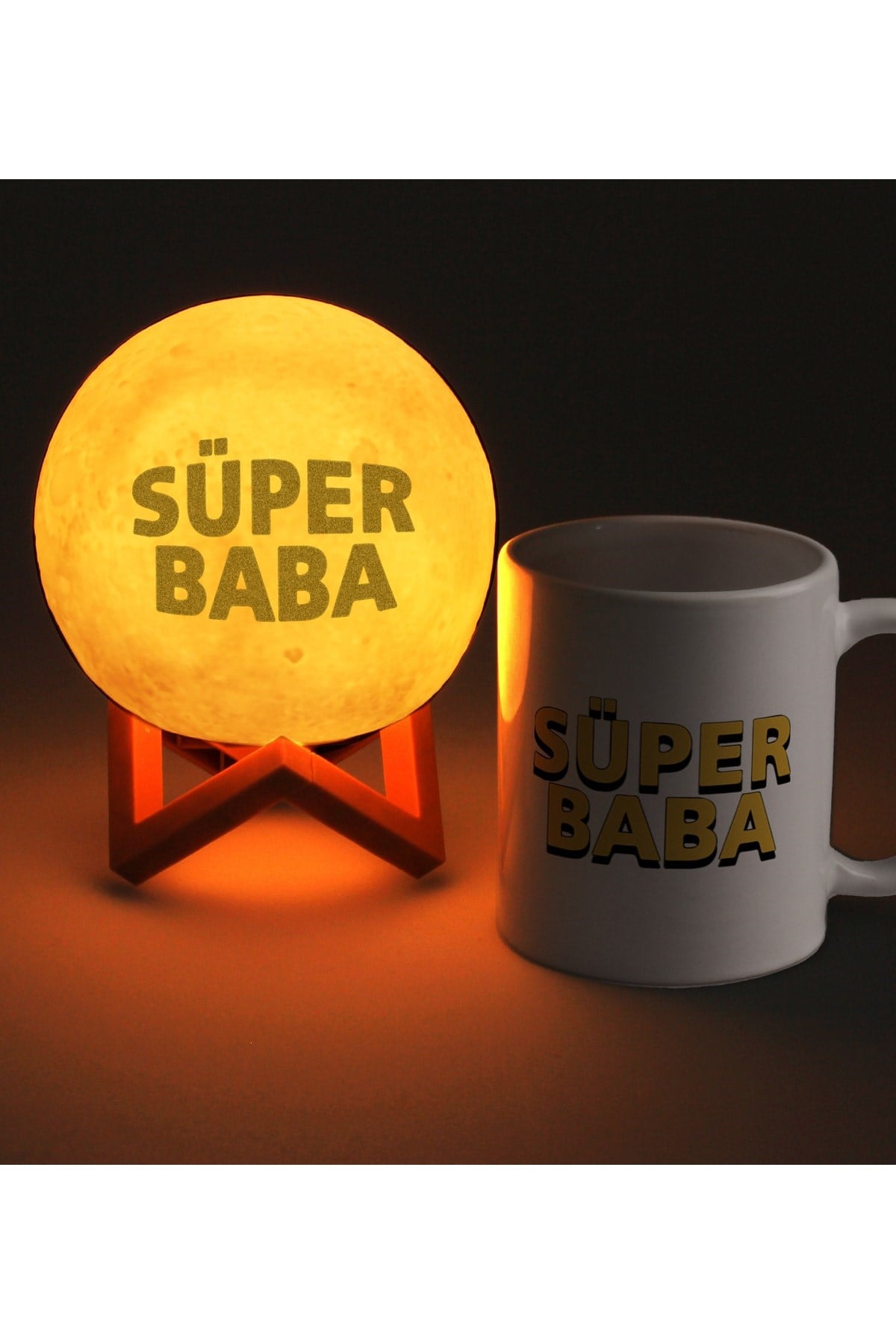 Babalar Gününe Özel 3d Ay Şeklinde Dekoratif Gece Lambası & Özel Tasarım Süper Baba Kupası
