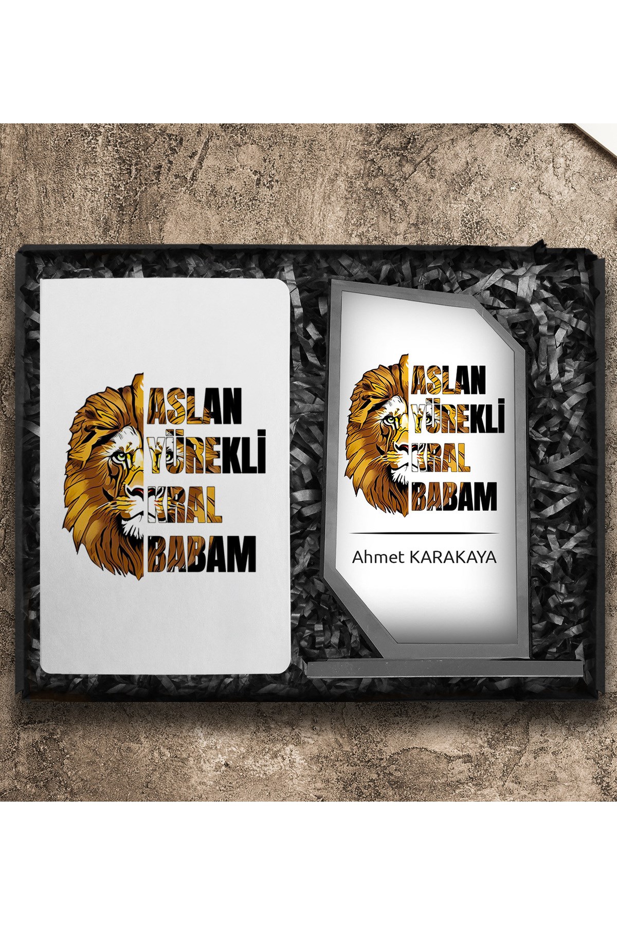 Babalar Gününe Özel Tasarım Defter & Kişiye Özel Cam Plaket Hediye Seti